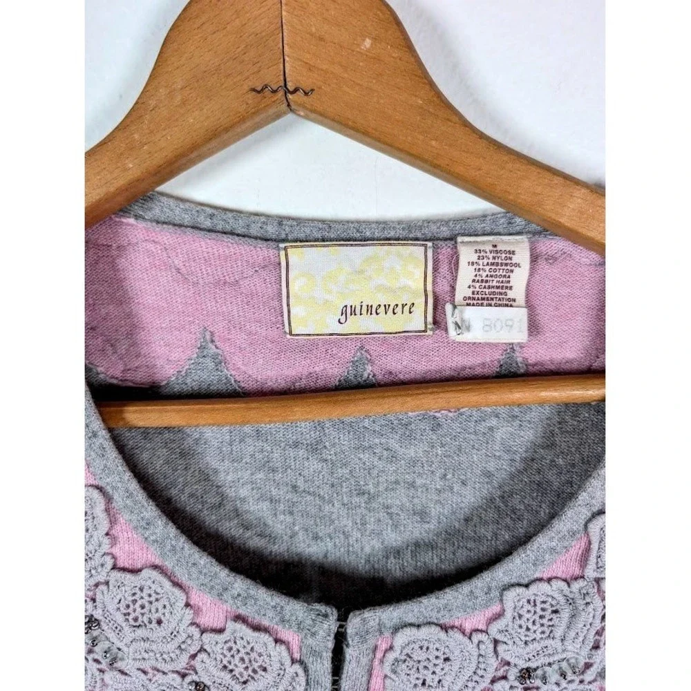 Guinevere Anthropologie Cardigan Medium Peplum Cashmere Angora Blend Lace Beaded